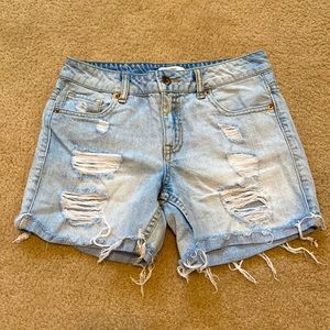 Forever 21 Distressed Light Wash Denim Shorts